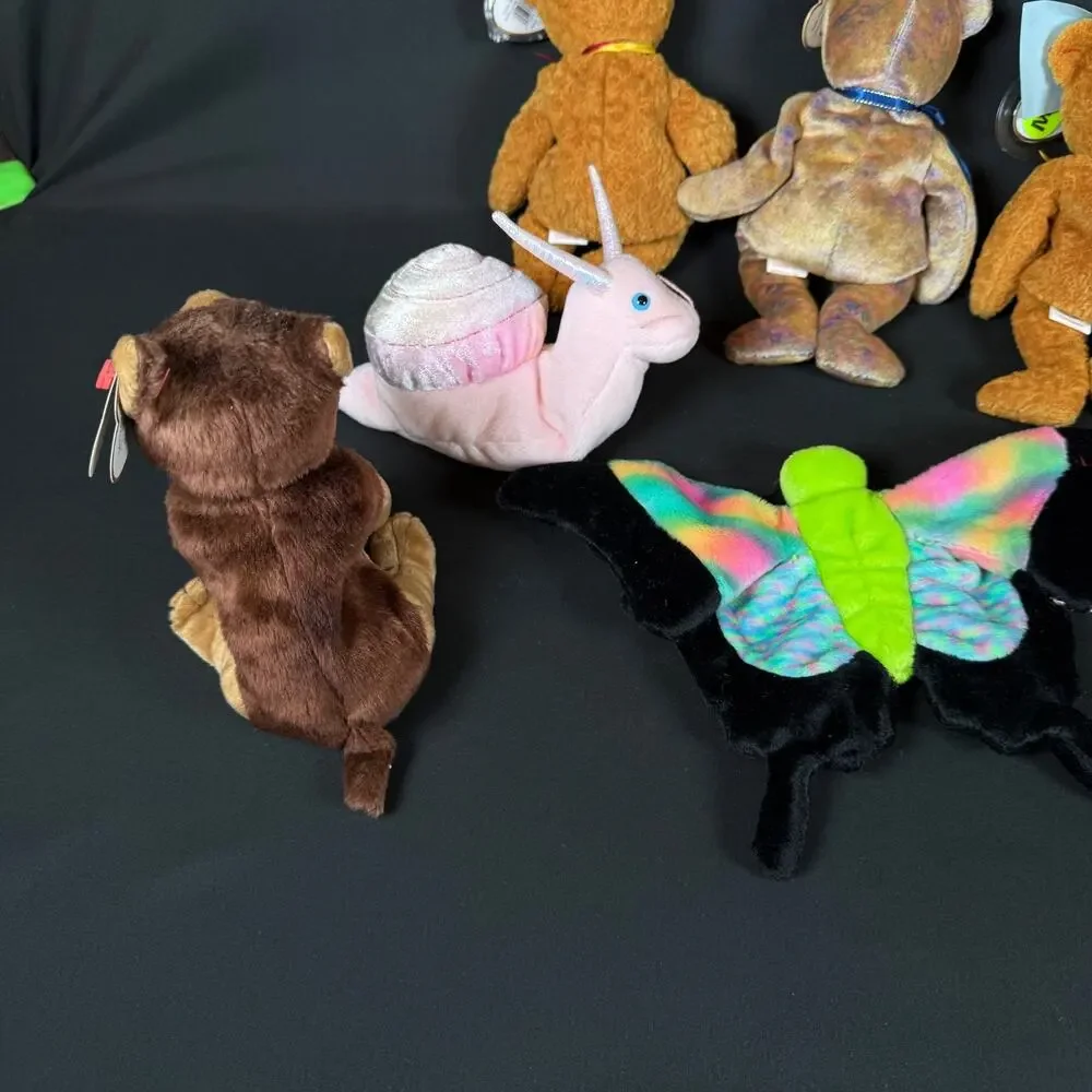 Lot of 8 Ty Beanie Babies Bears Fish Butterfly Dog Plush With Tags Retired